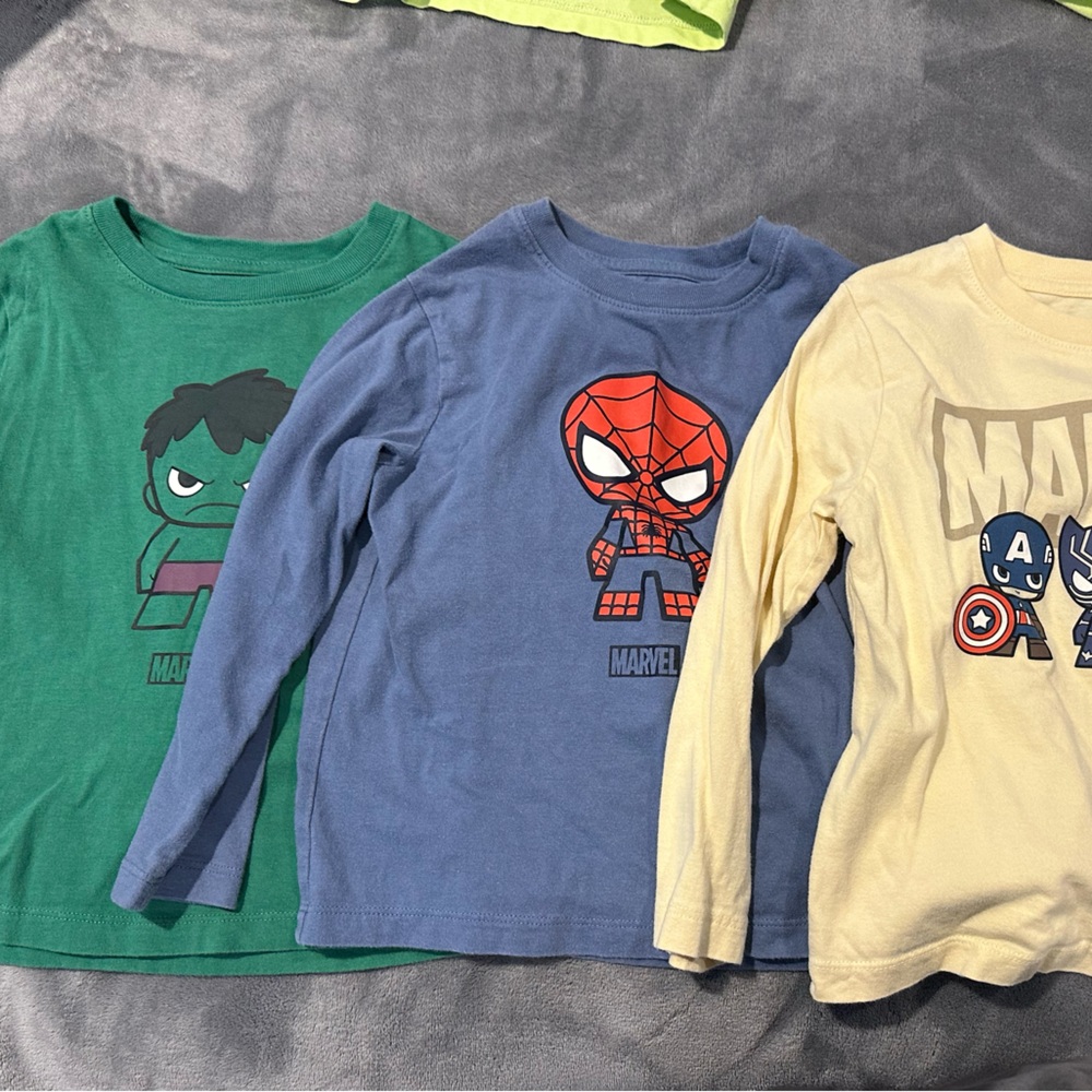 GAP Kids Marvel Long Sleeve Shirt Set - Green, Blue, Yellow